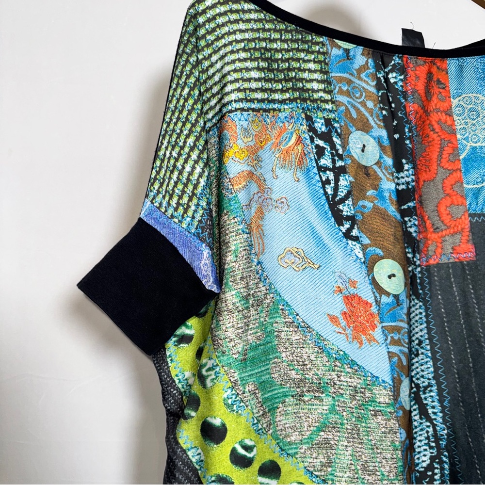 Desigual Multicolor Patchwork Blouse Size U. Art … - image 4